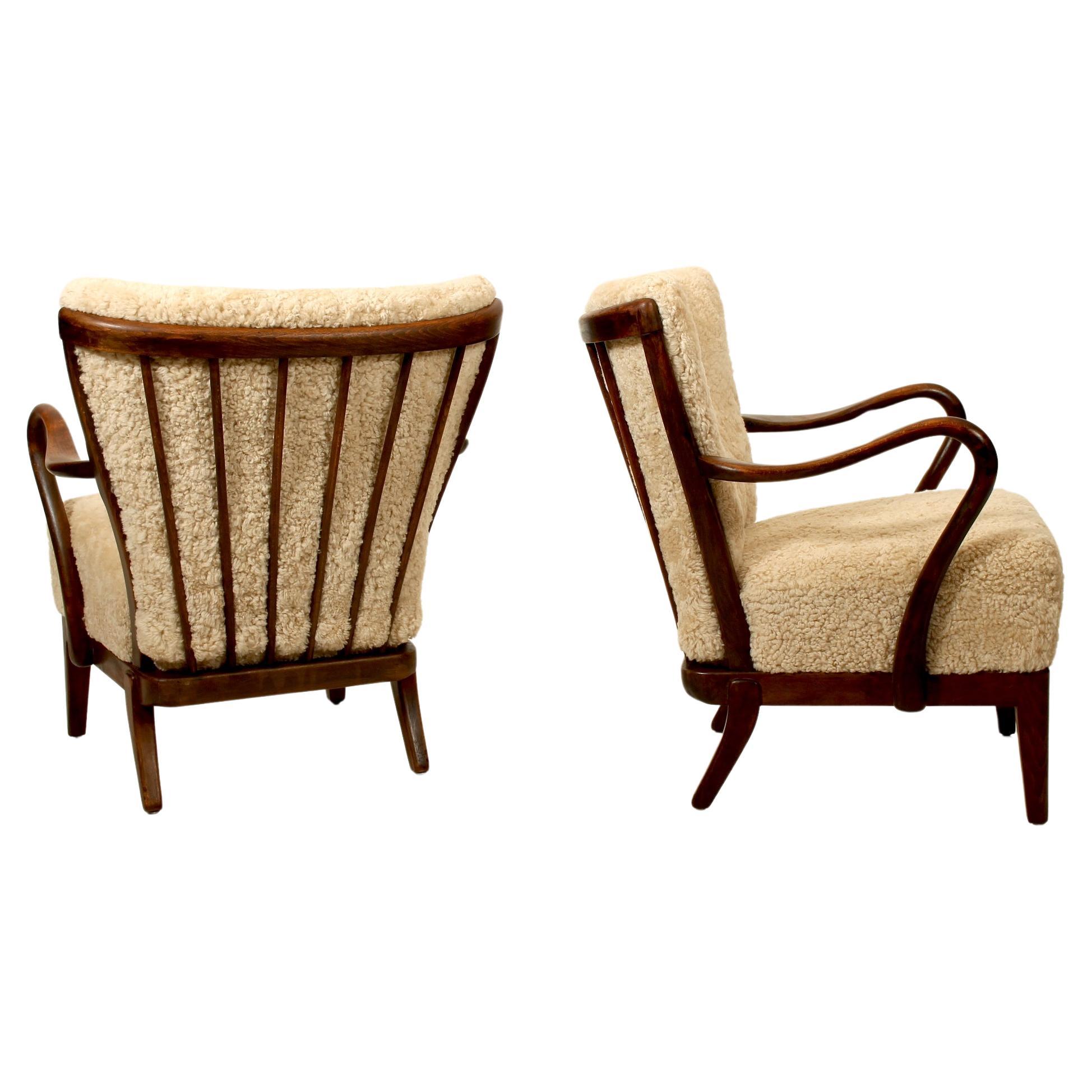 Pair of 1940s lounge chairs by Alfred Christensen, Denmark. For Sale