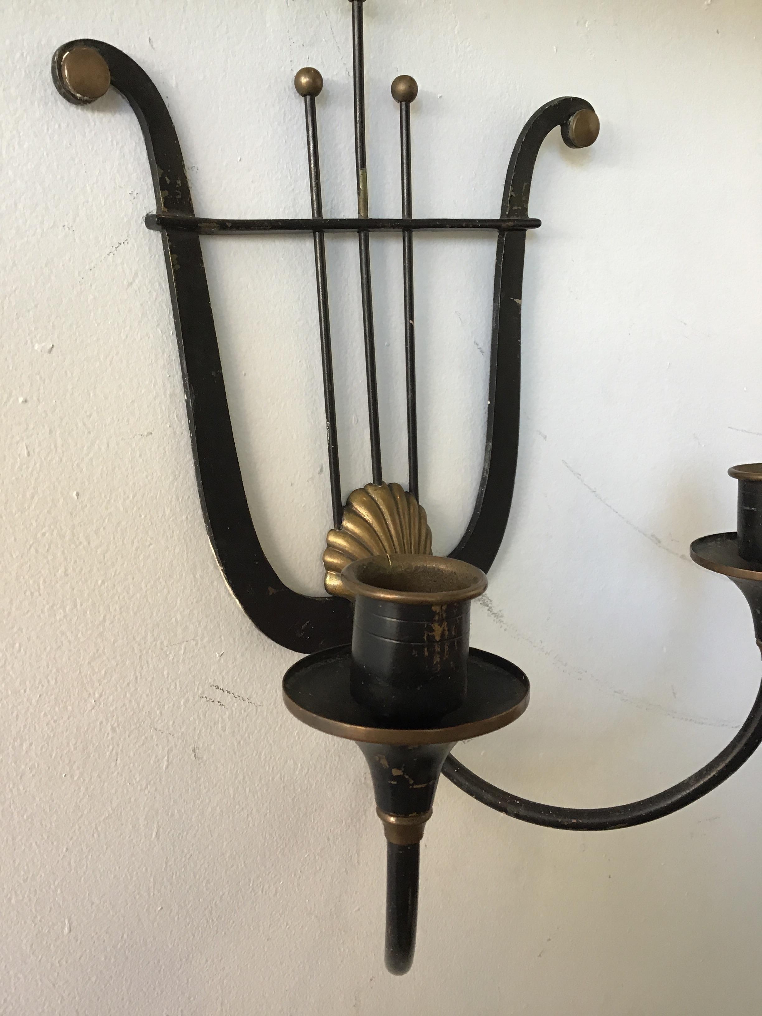 Pair of 1940s Lyre Sconces 1