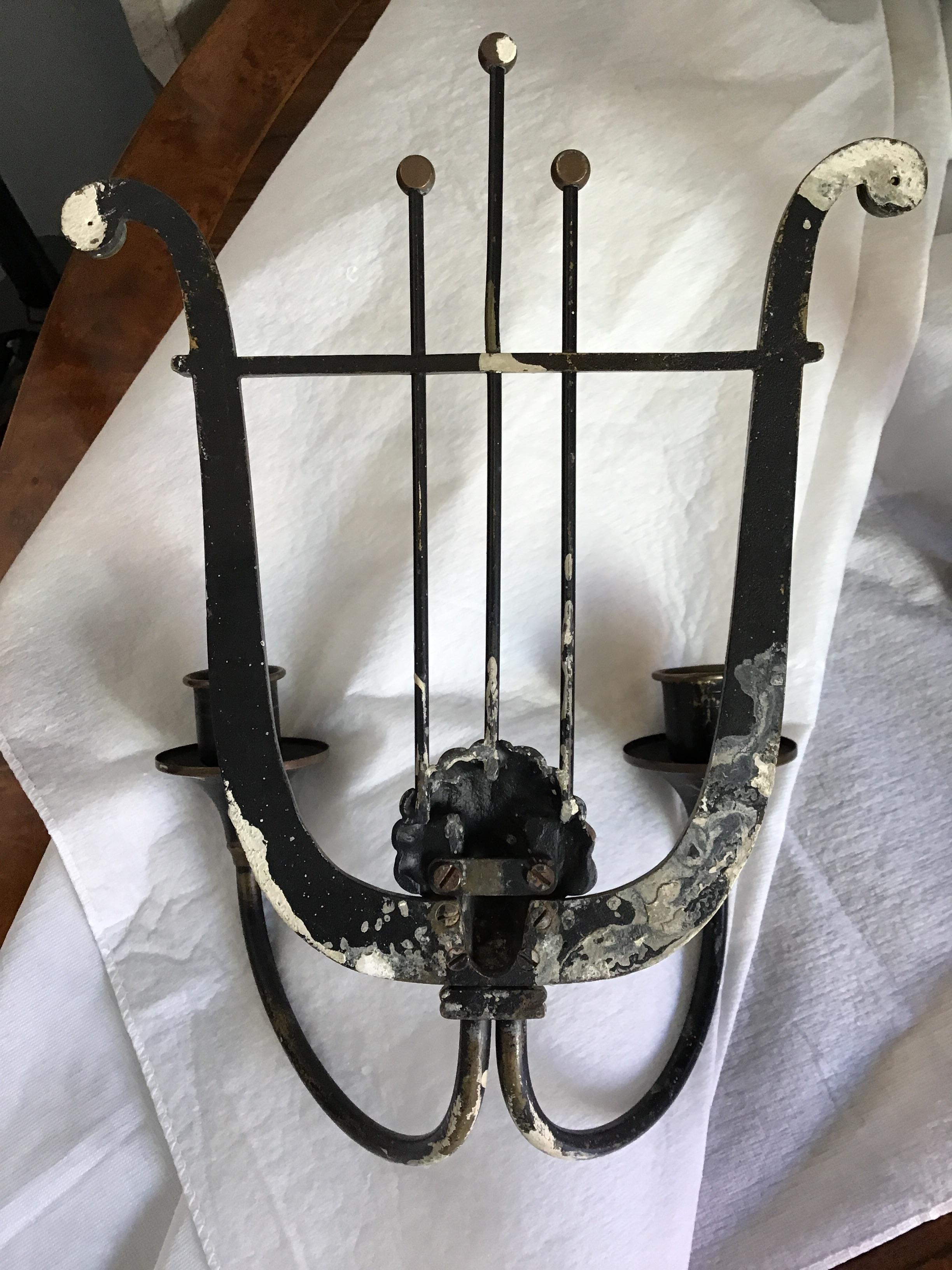 Pair of 1940s Lyre Sconces 3