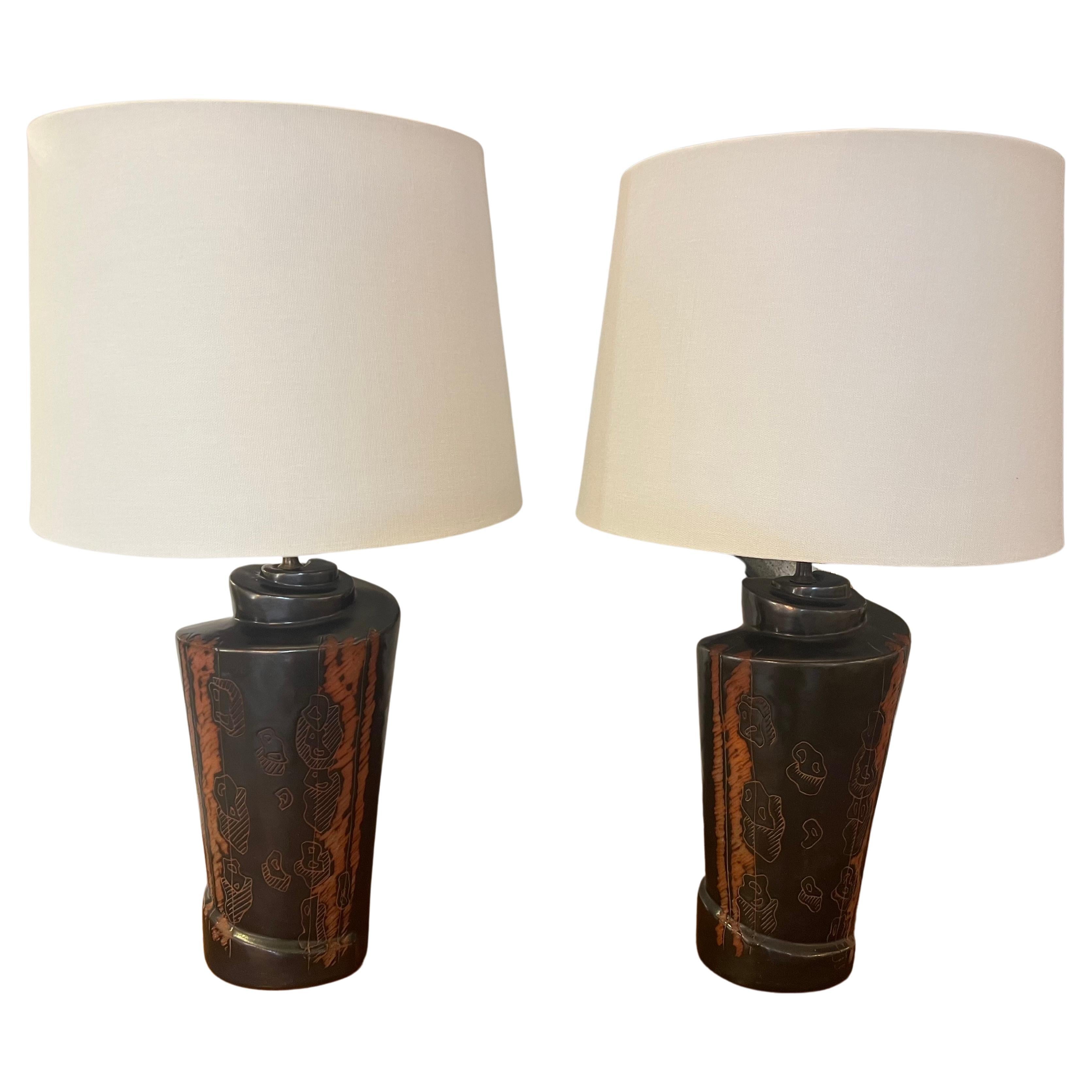 Pair of 1940s American Marianna von Allesch Ceramic Table Lamps en vente