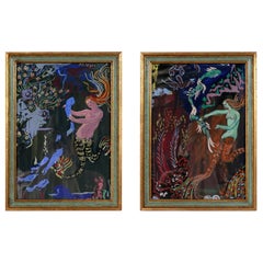 Pair of 1940s Mermaid Paintings