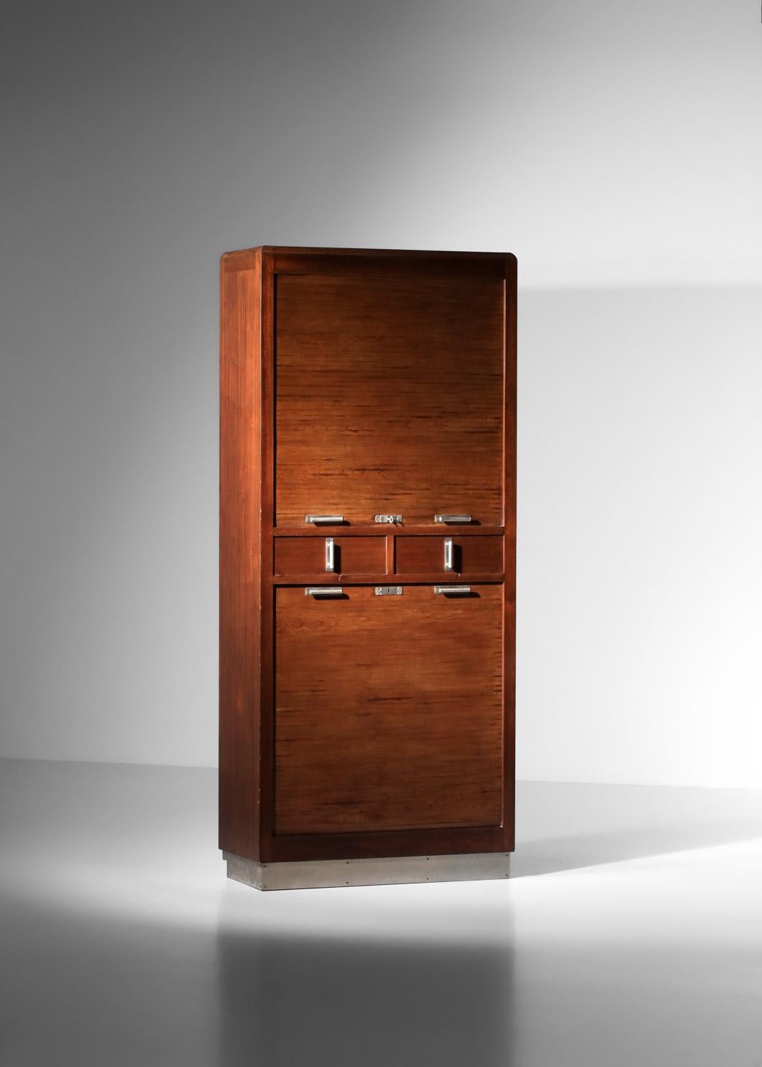 Pair of 1940s modernist solid wood shutter cabinets For Sale 3