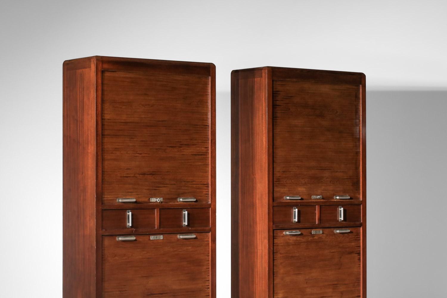 Pair of 1940s modernist solid wood shutter cabinets For Sale 7