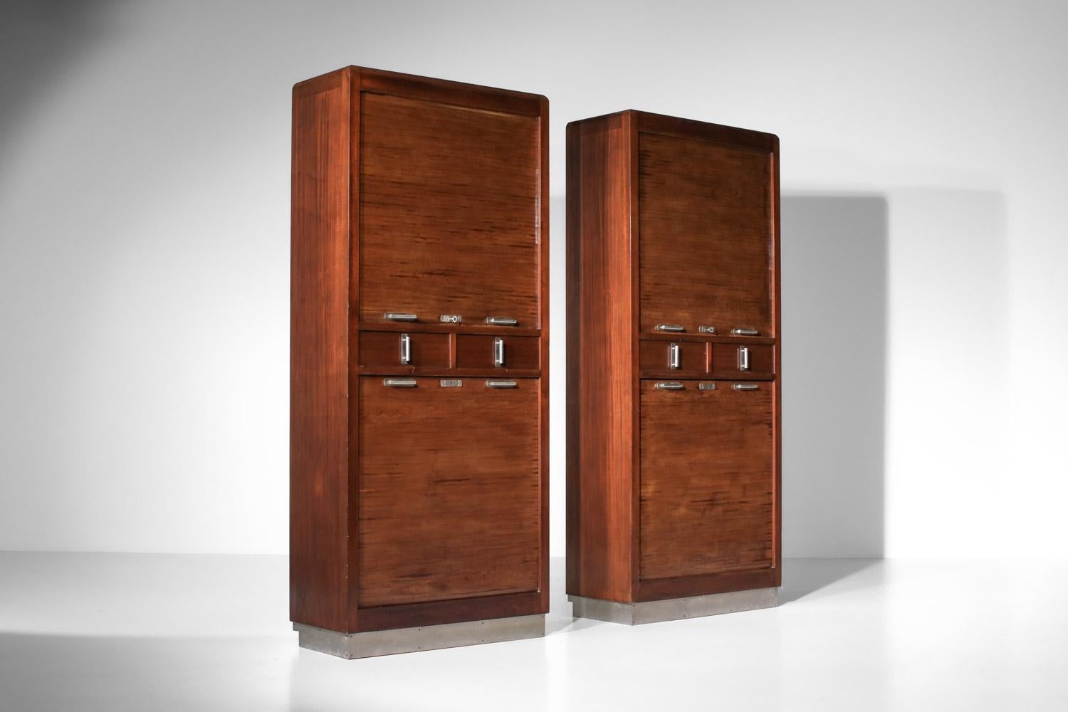 Pair of 1940s modernist solid wood shutter cabinets For Sale 8