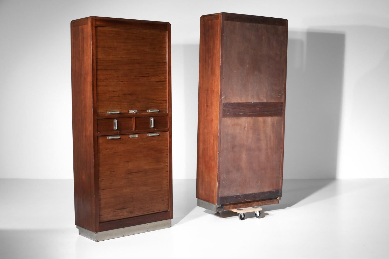 Pair of 1940s modernist solid wood shutter cabinets For Sale 9