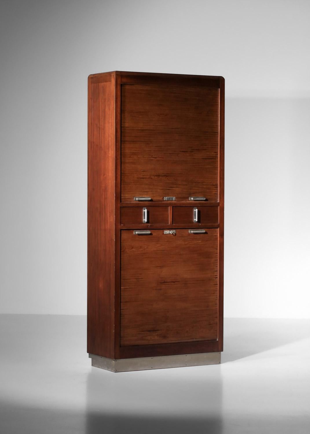 Mid-20th Century Pair of 1940s modernist solid wood shutter cabinets For Sale