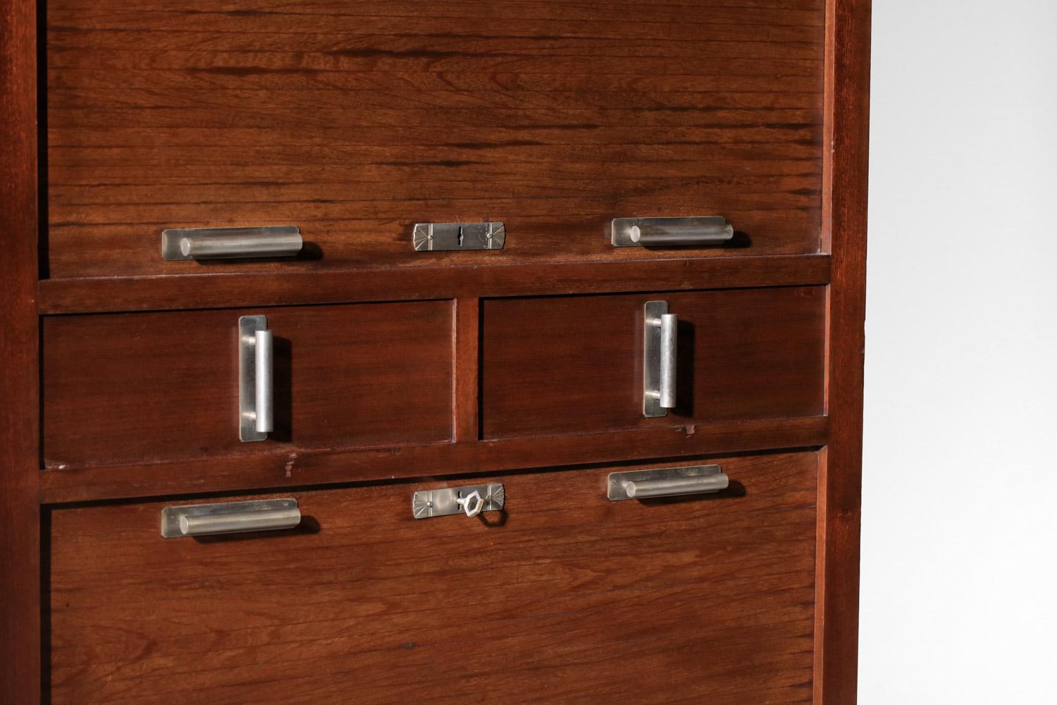 Wood Pair of 1940s modernist solid wood shutter cabinets For Sale