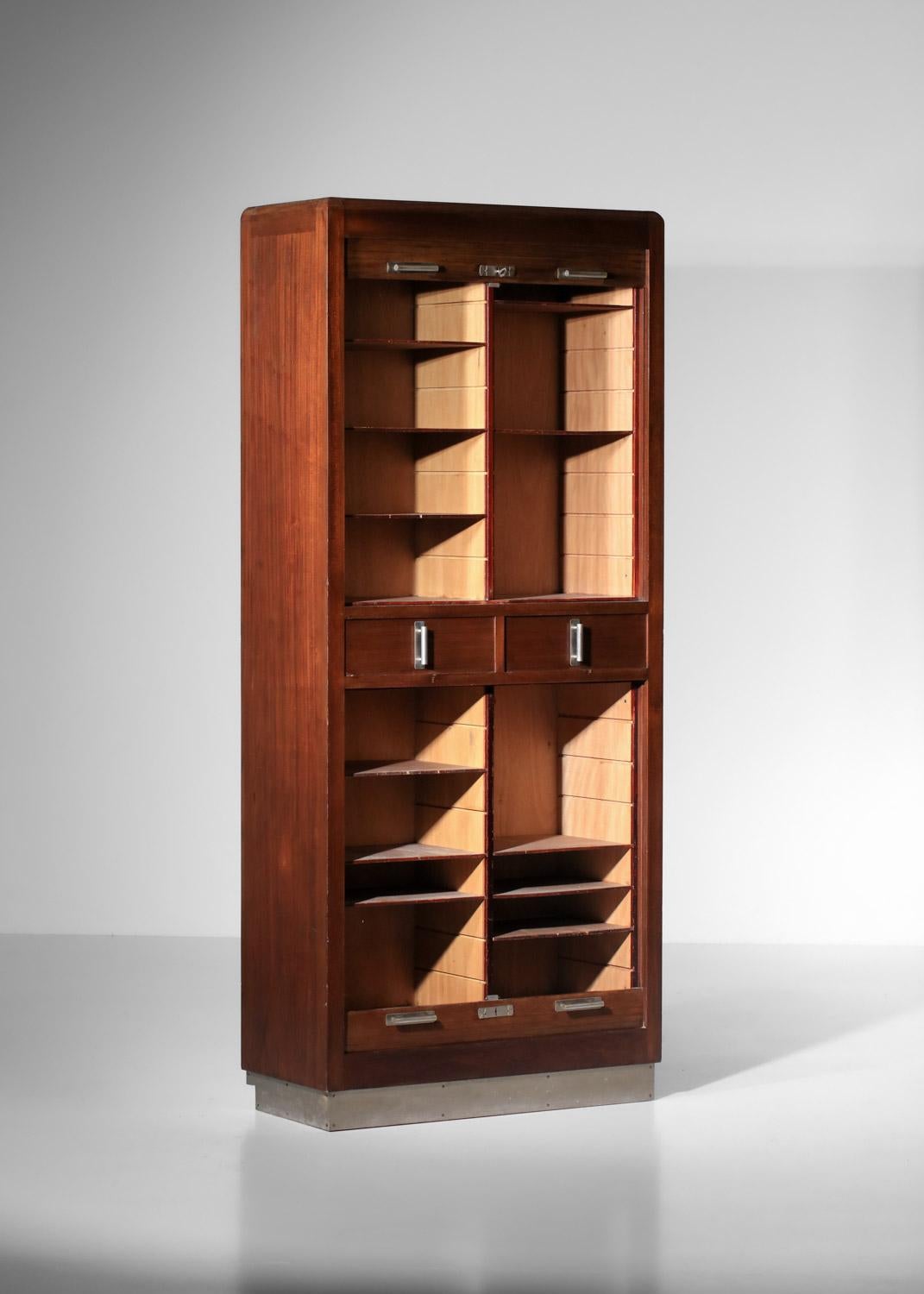 Pair of 1940s modernist solid wood shutter cabinets For Sale 1