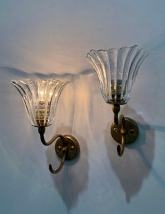 Pair of Vintage 1940’s Murano Glass Wall Lights by Ercole Barovier