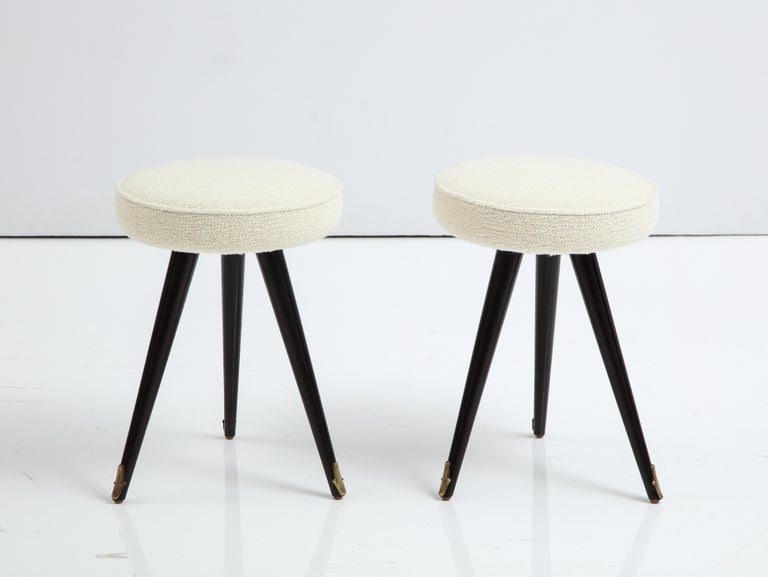 Pair of 1940's Northern Italian Tripod Stools with Brass Sabot For Sale at  1stDibs