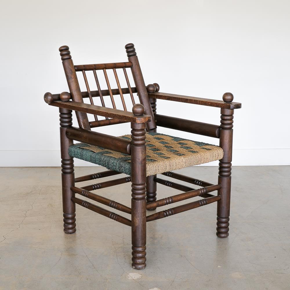 Pair of 1940's Oak and Woven Lounge Chairs by Charles Dudouyt For Sale 2