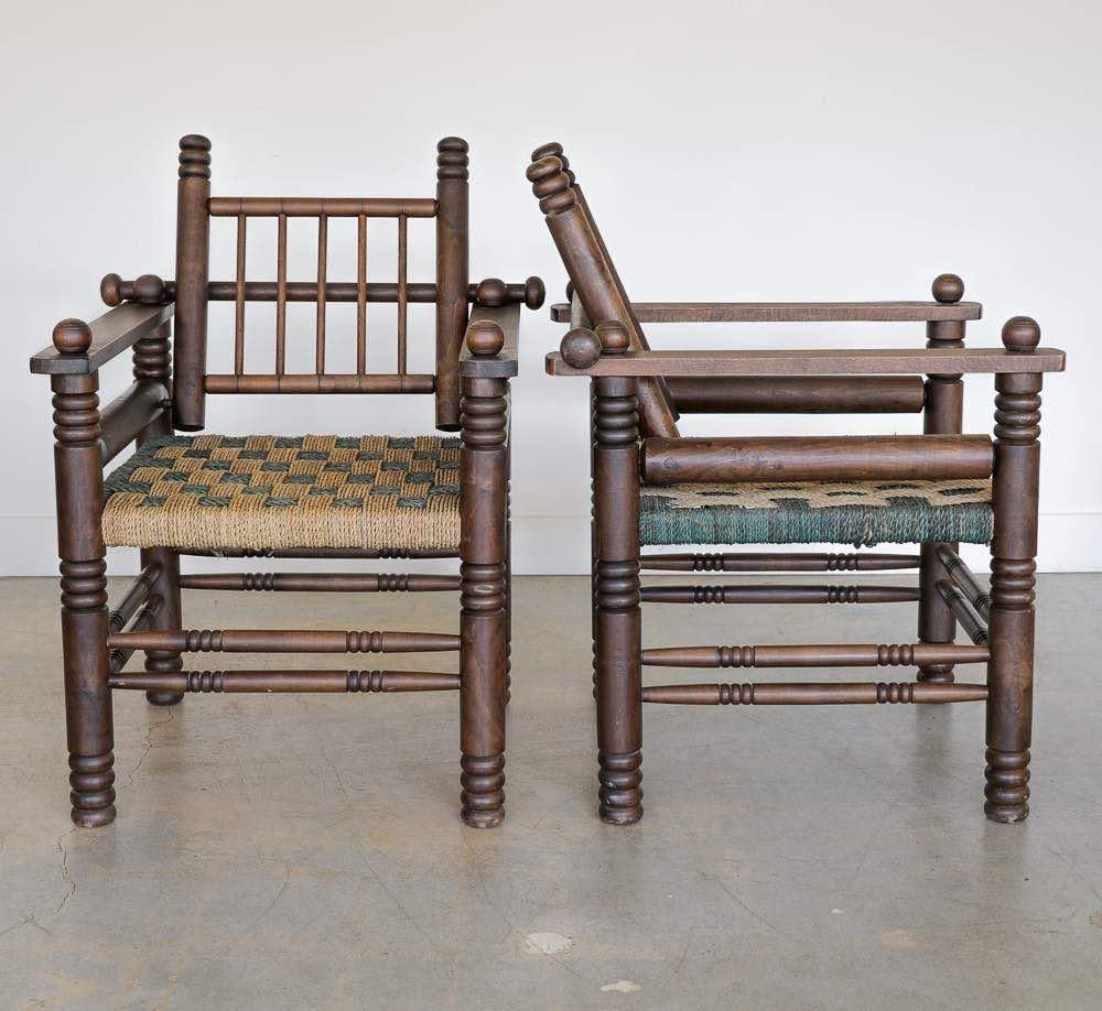 Pair of 1940's Oak and Woven Lounge Chairs by Charles Dudouyt For Sale 3