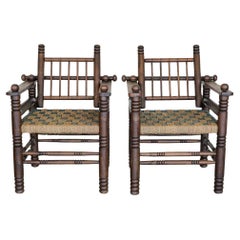 Pair of 1940's Oak and Woven Lounge Chairs by Charles Dudouyt