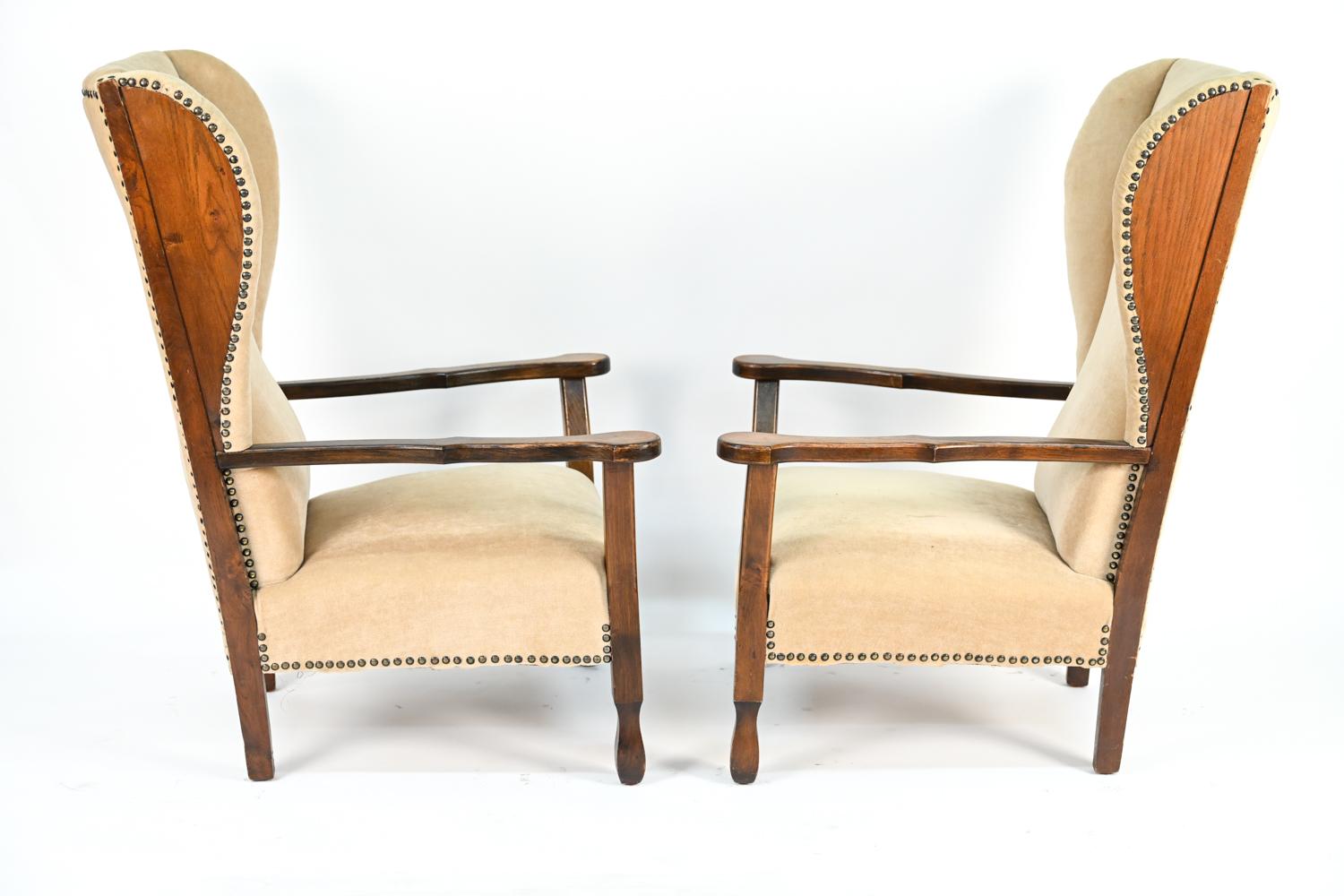 Pair of 1940's Oak Highback Chairs 3