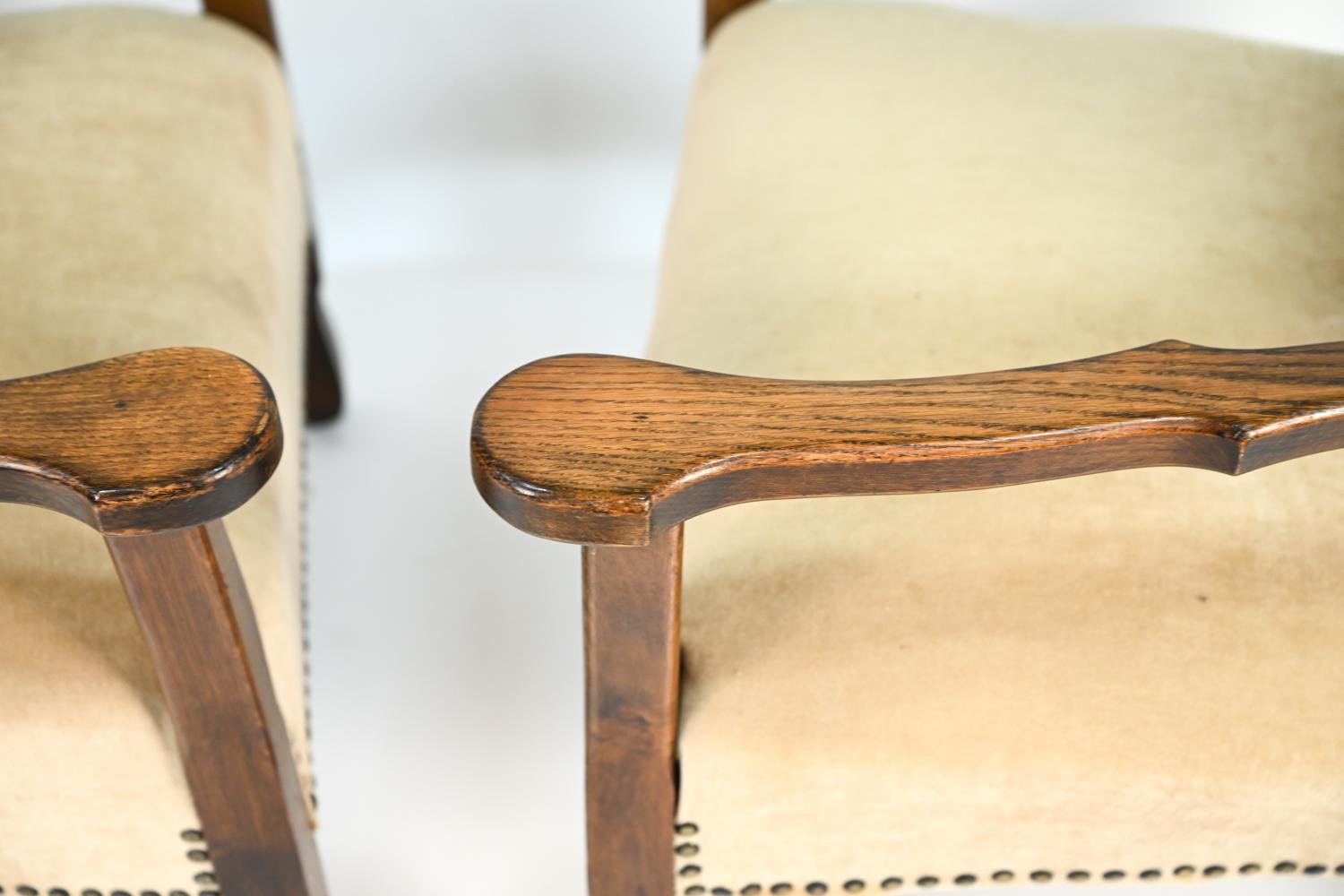 Pair of 1940's Oak Highback Chairs 4