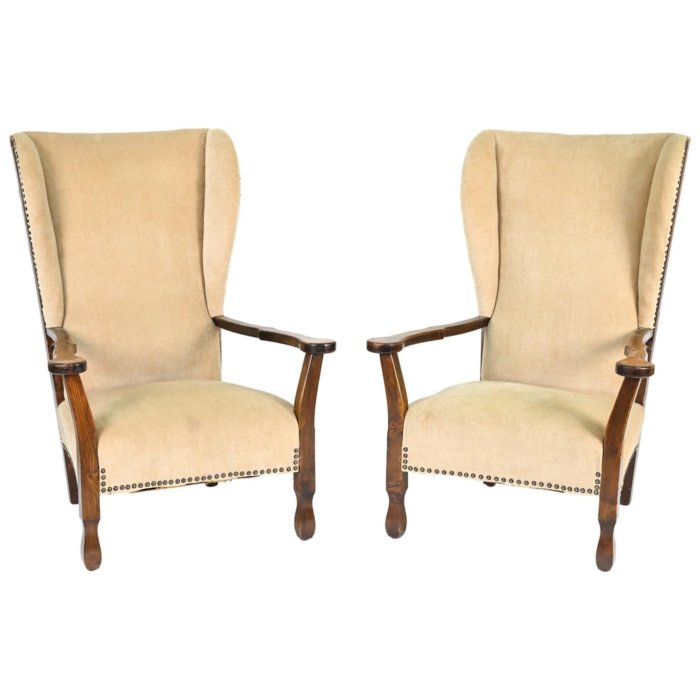 Pair of 1940's Oak Highback Chairs