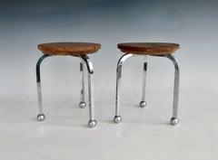 Pair of 1940s oak on chrome legs window display stands