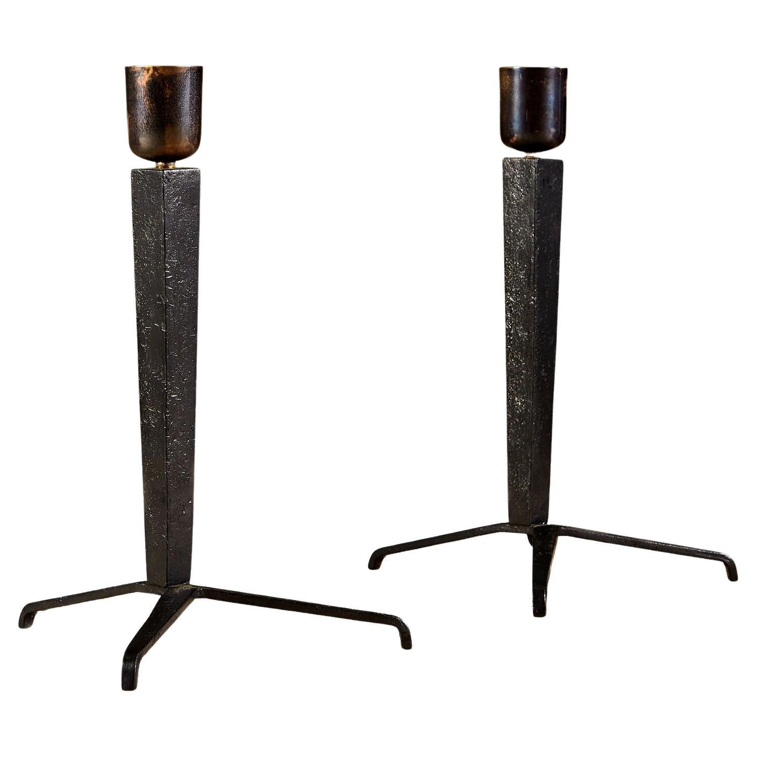 Pair of 1940s Painted Iron Tripod Lamps by Jean-Michel Frank