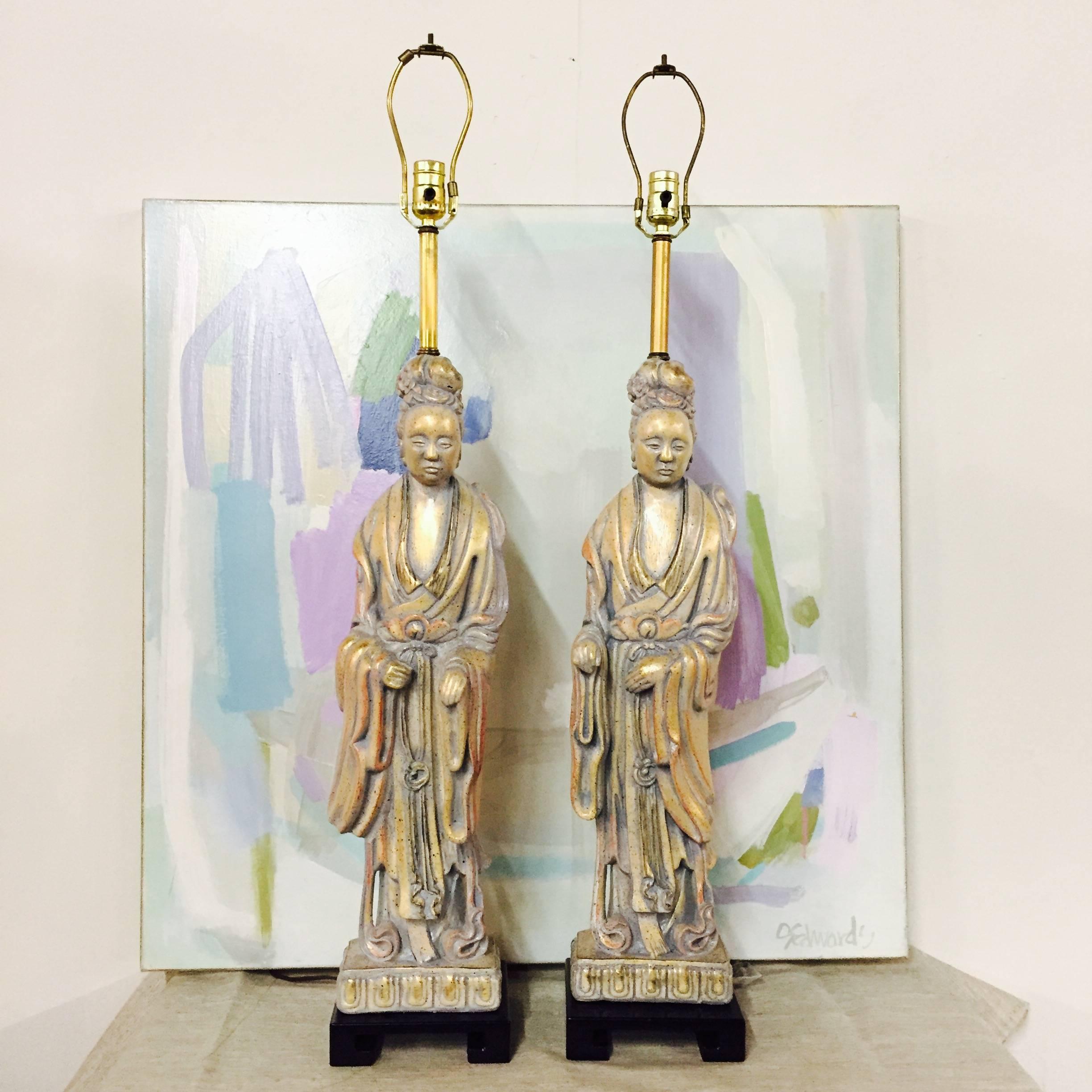 Mid-Century Modern Pair of 1940s Quan Yin Table Lamps by Frederick Cooper