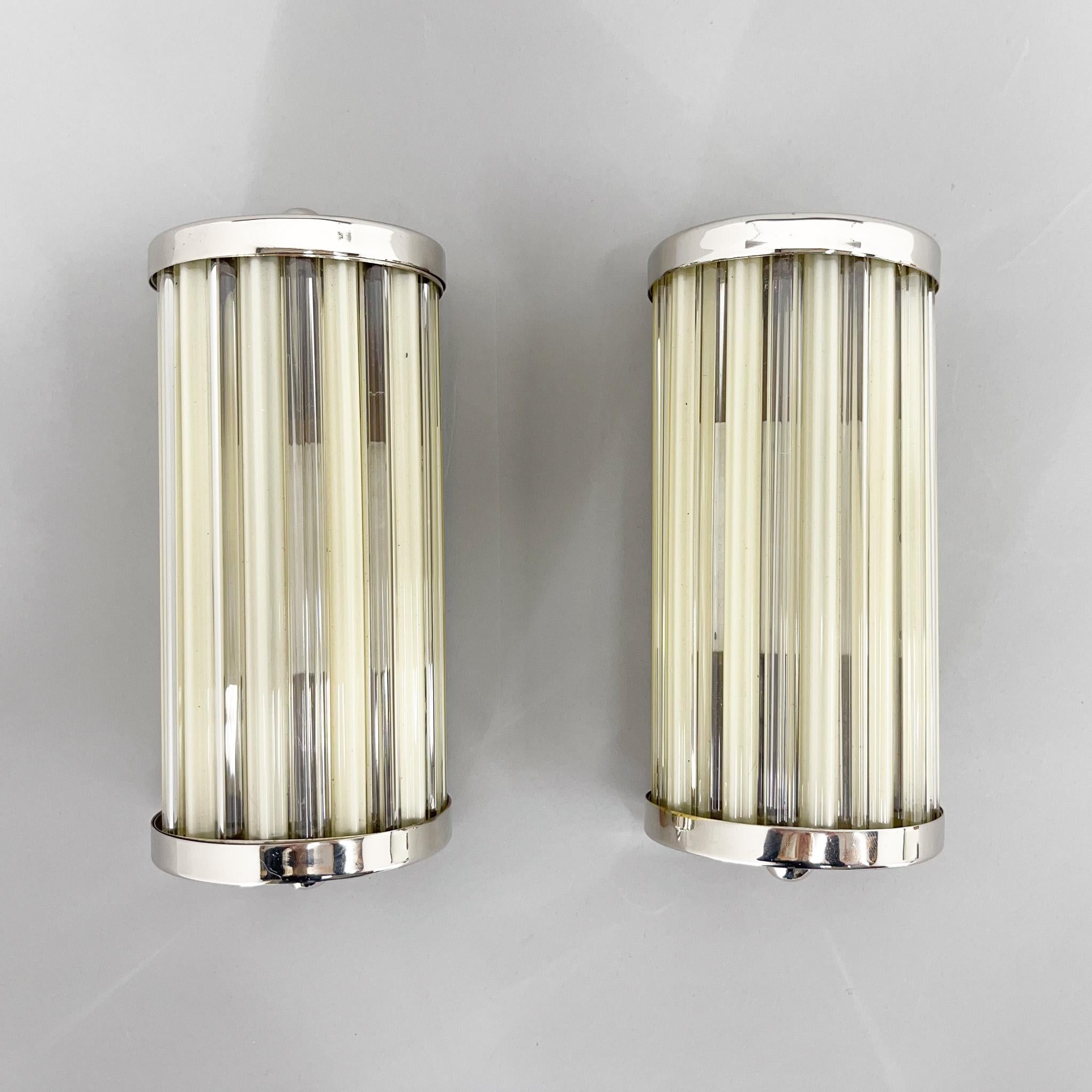 Pair of 1940s Rare Italian Chrome & Glass Wall Lamps, Restored In Good Condition In Praha, CZ