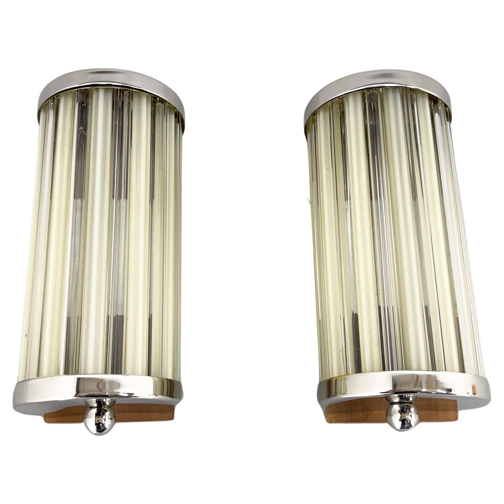 Pair of 1940s Rare Italian Chrome & Glass Wall Lamps, Restored