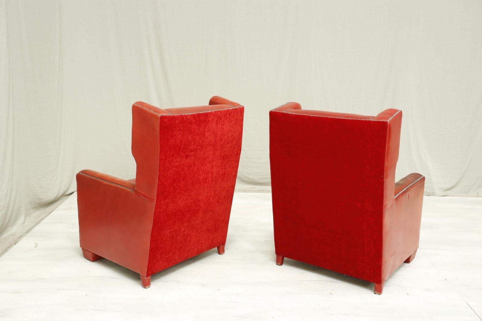 Pair of 1940's Red Leather Armchairs 6