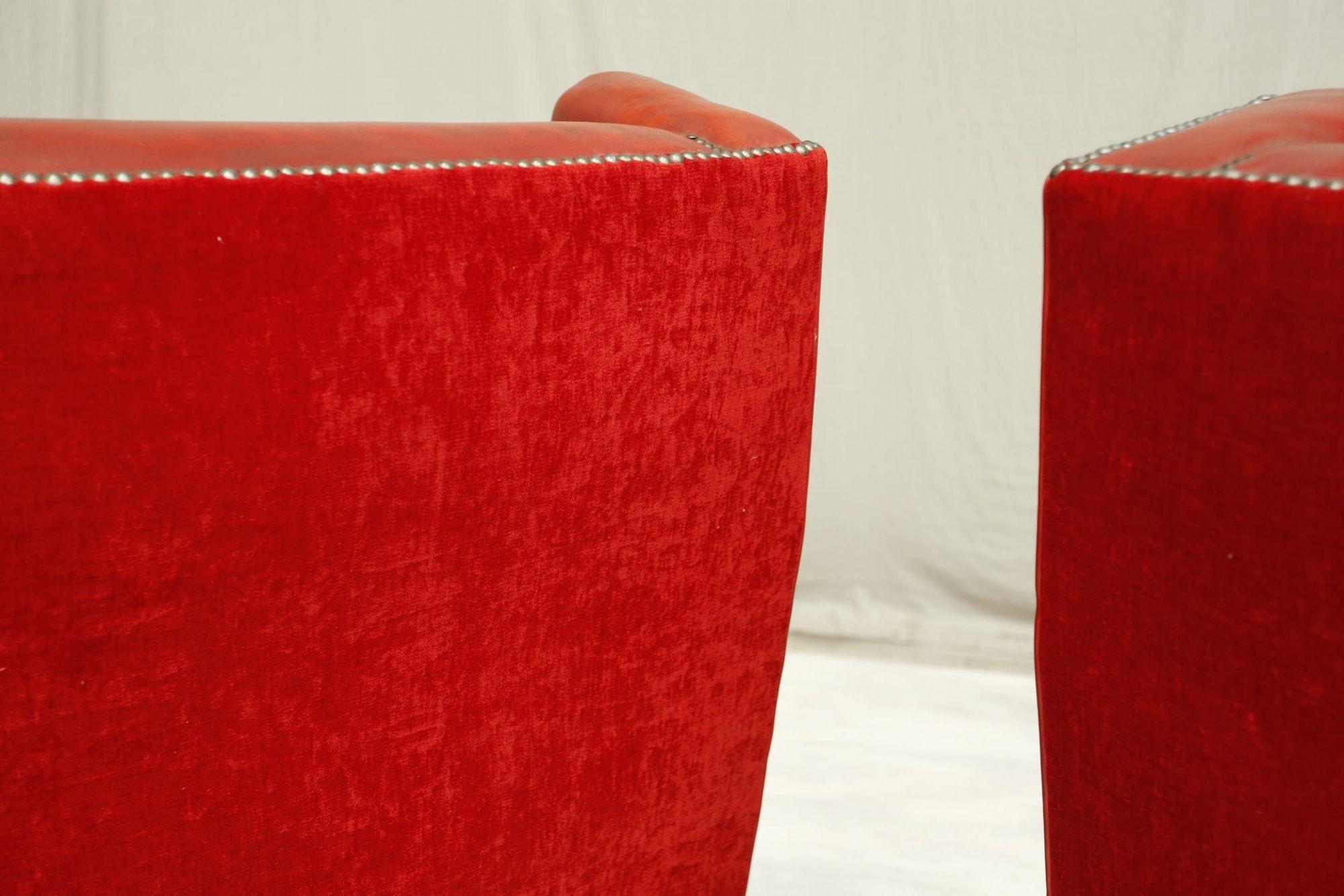 Pair of 1940's Red Leather Armchairs 7