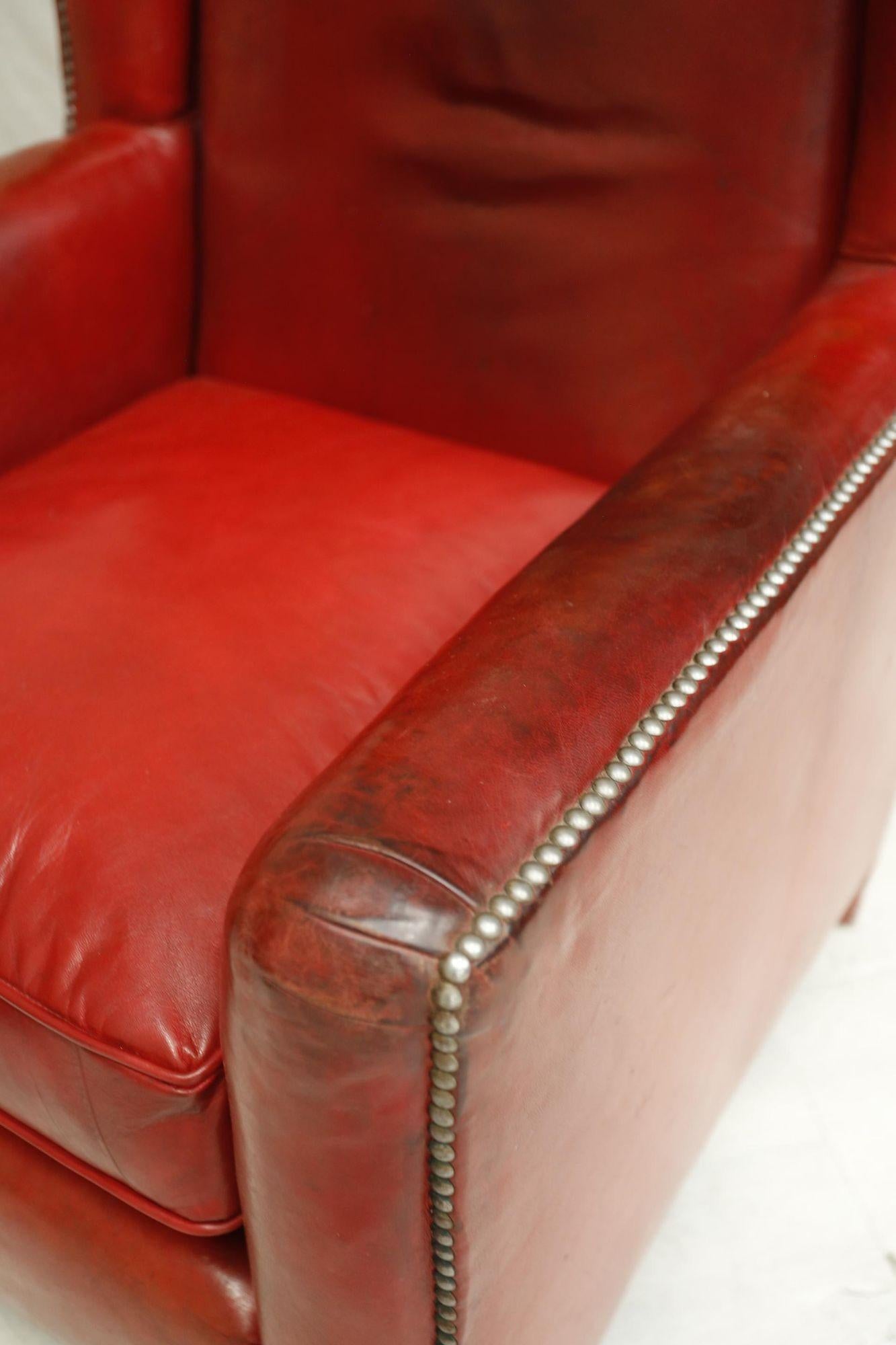 20th Century Pair of 1940's Red Leather Armchairs