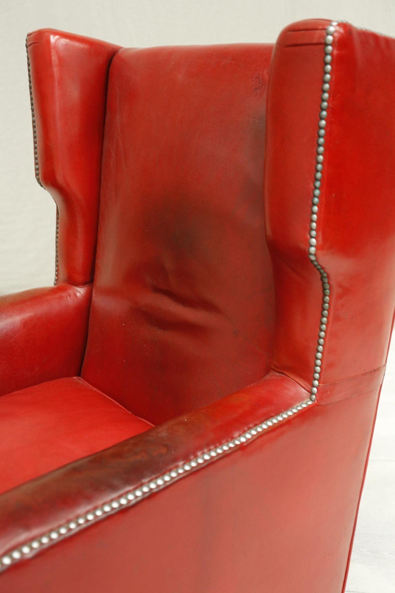 Pair of 1940's Red Leather Armchairs 1