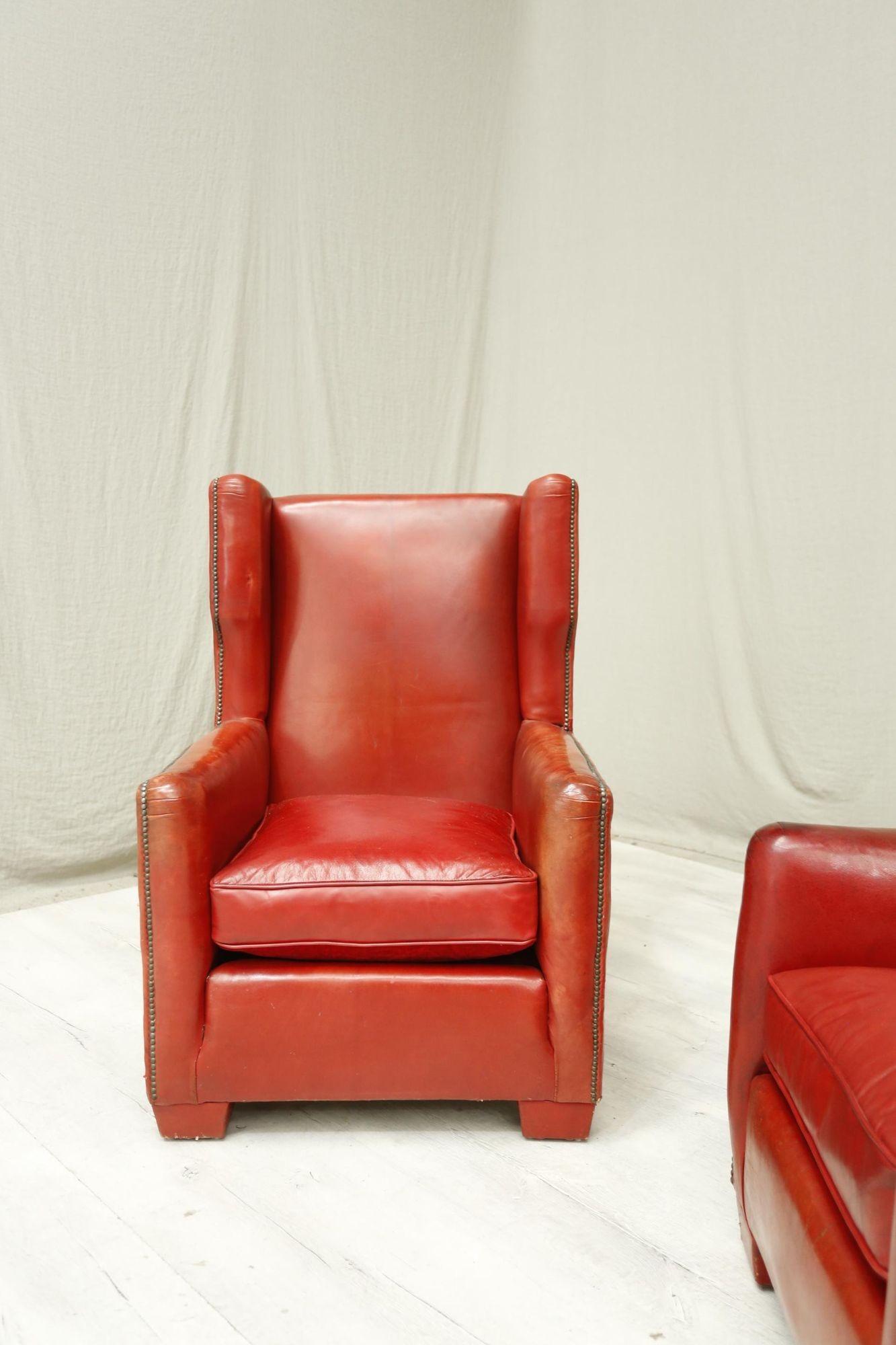 Pair of 1940's Red Leather Armchairs 2