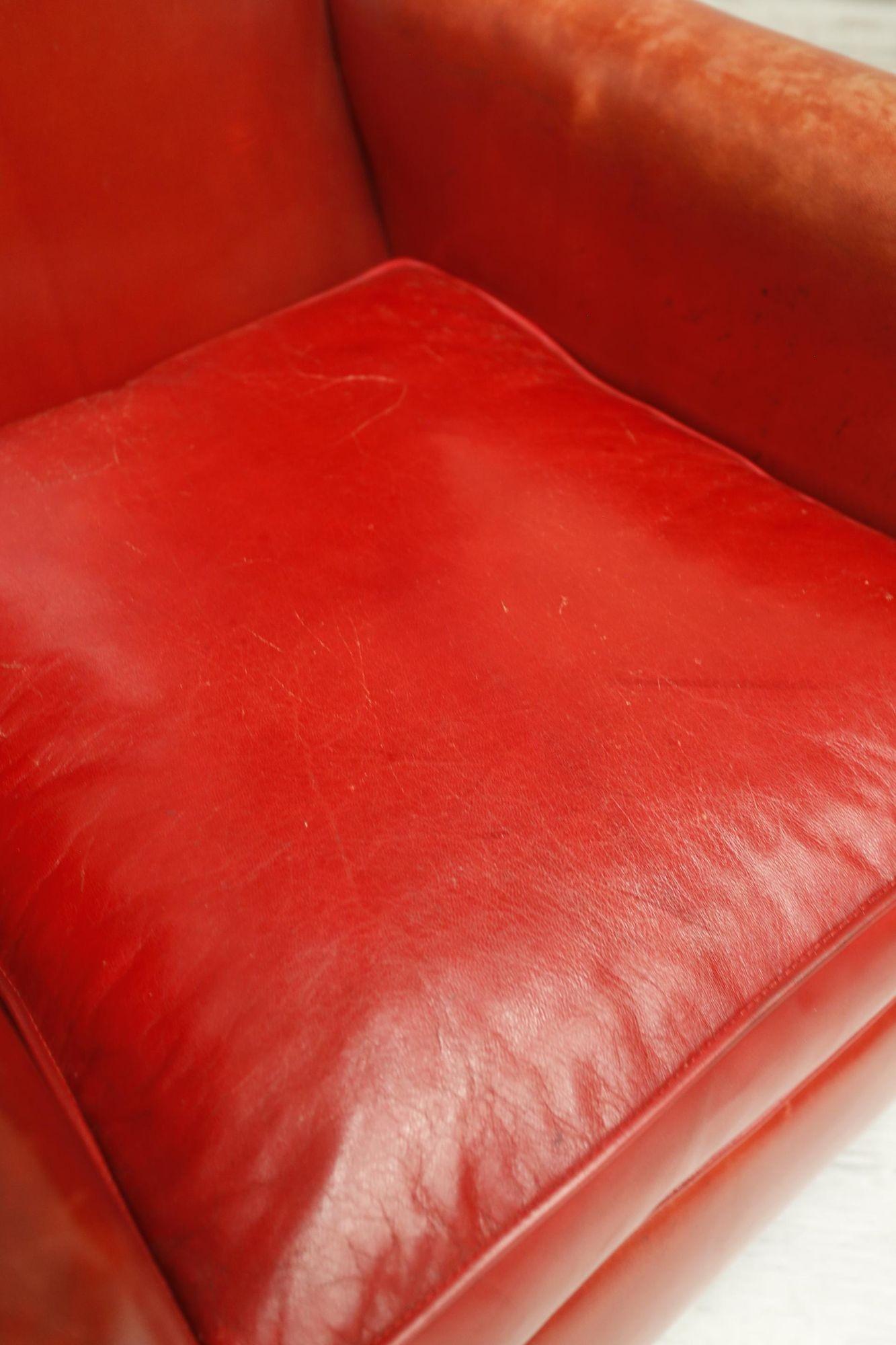 Pair of 1940's Red Leather Armchairs 4