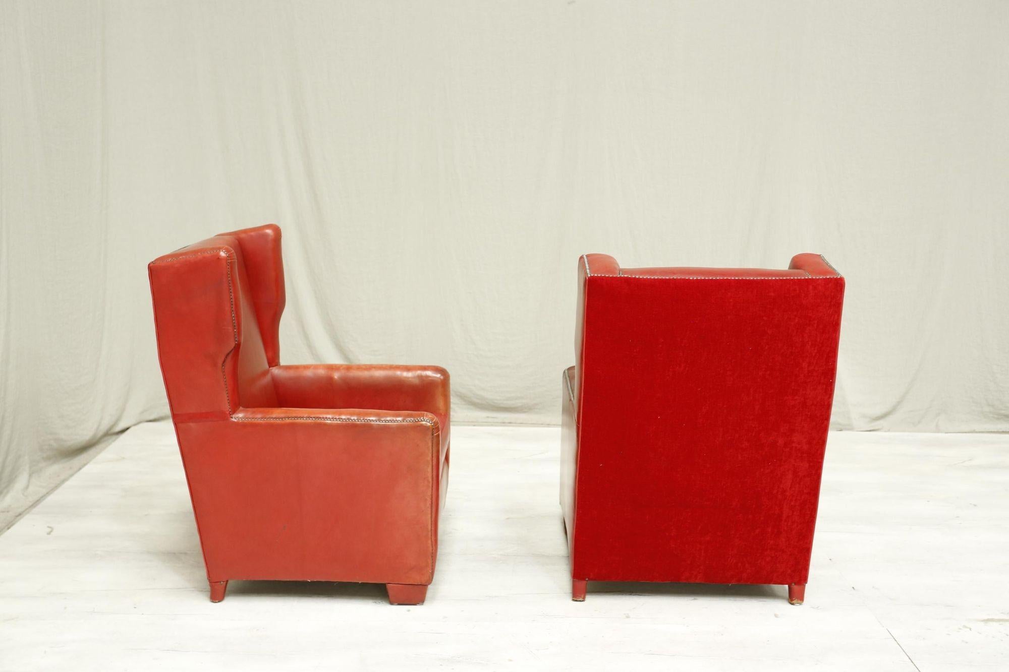 Pair of 1940's Red Leather Armchairs 5