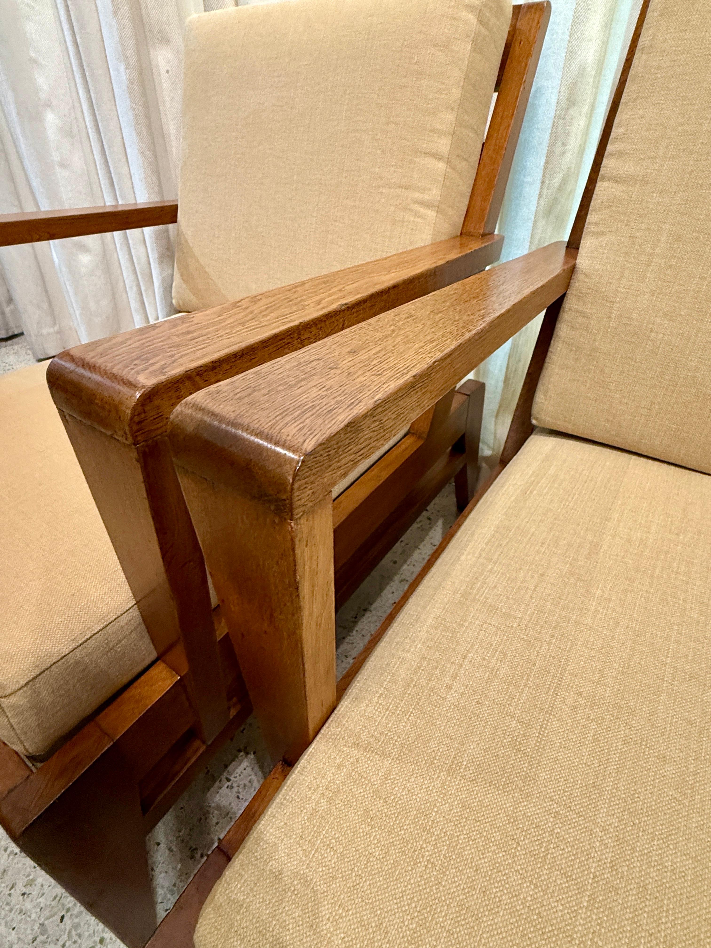 Pair of 1940's Rene Gabriel Oak Armchairs en vente 7