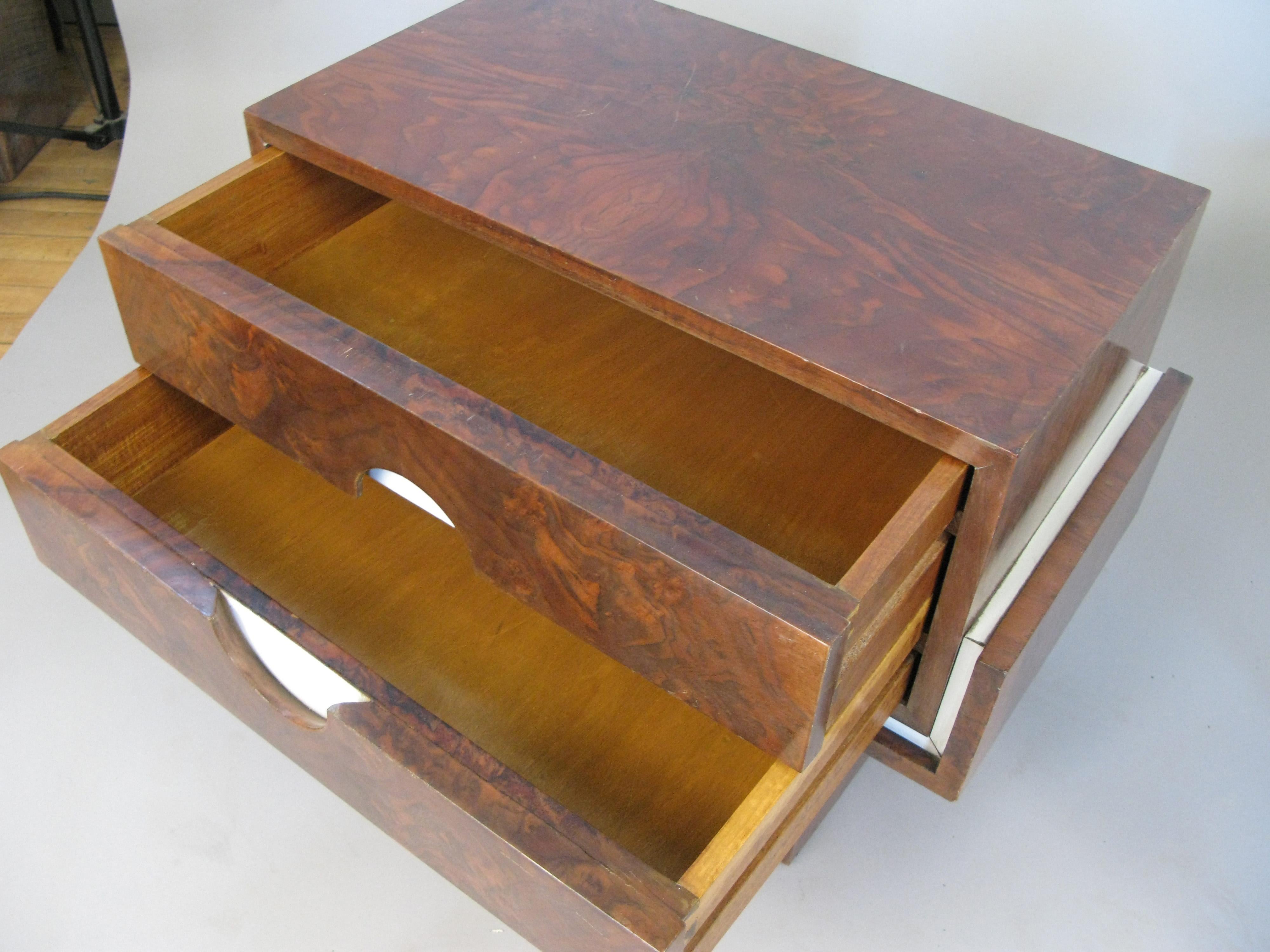 American Pair of 1940s Rosewood and Marble Nightstands