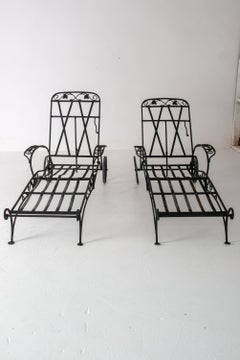 Pair of 1940s Salterini Wrought Iron Chaise Lounges