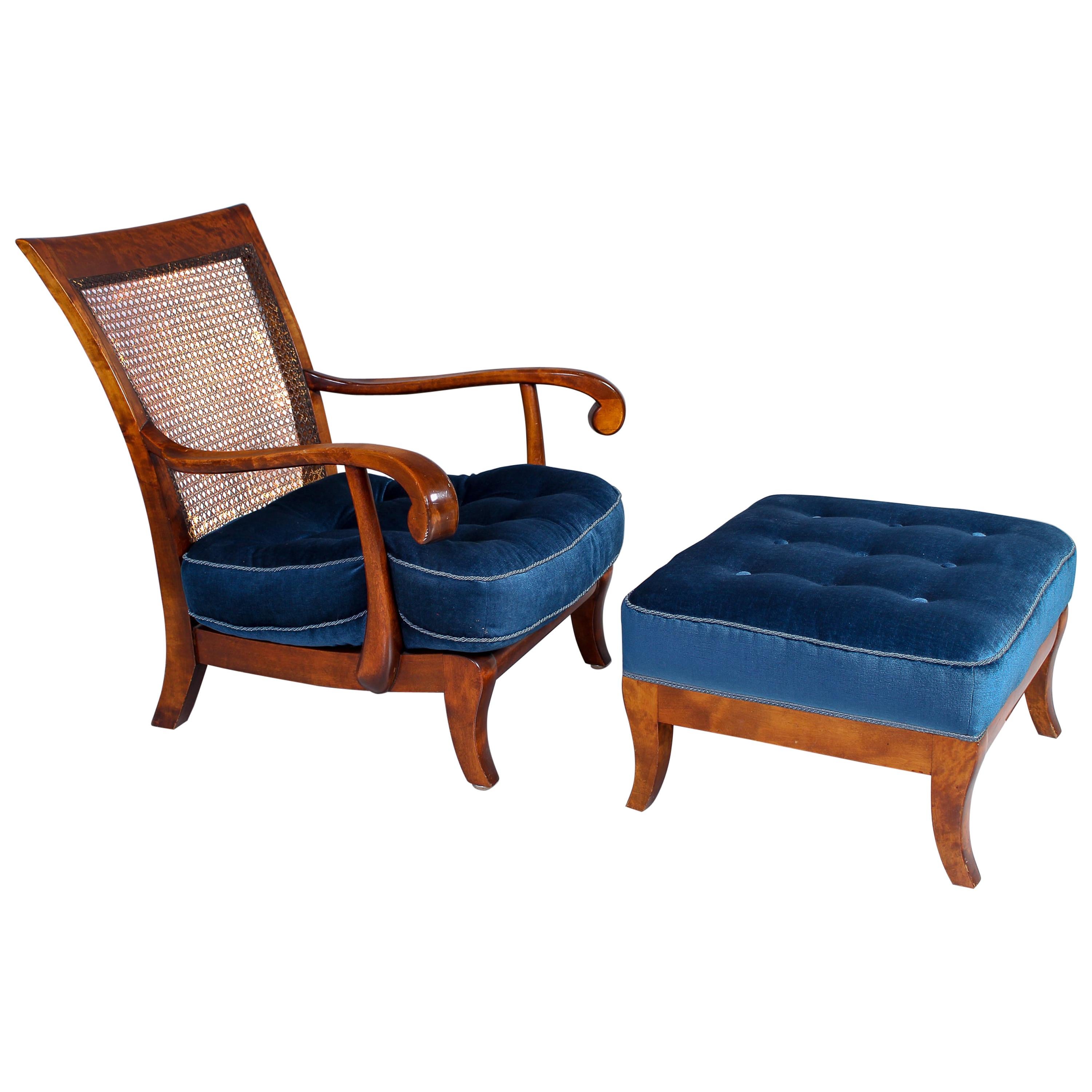 Pair of 1940s Scandinavian Lounge Chairs and Ottomans 