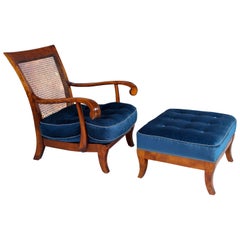 Pair of 1940s Scandinavian Lounge Chairs and Ottomans 