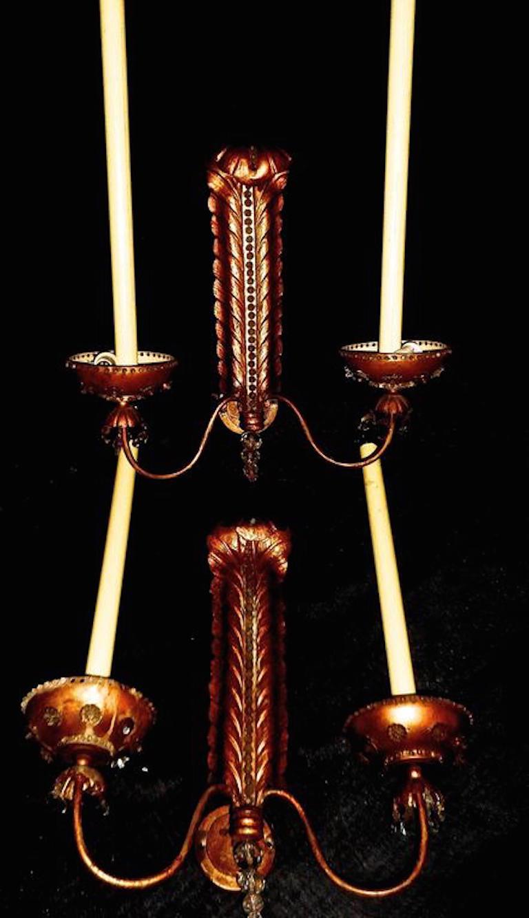 French Pair of 1940s Sconces by Maison Baguès, France, 1940