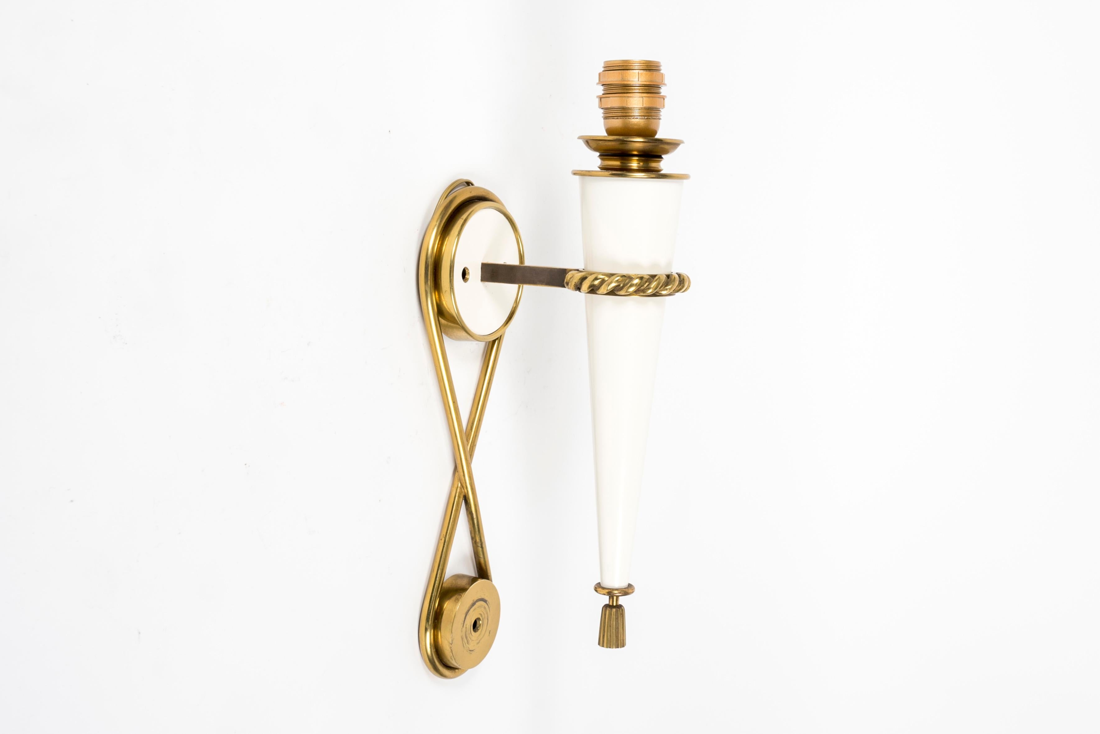 Mid-20th Century Pair of 1940s Sconces in the Style of Gilbert Poillerat For Sale
