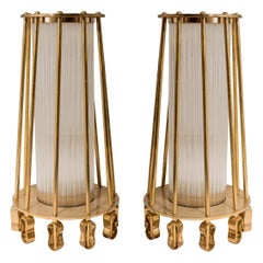 Pair of 1940s Sculptural Column Brass and Clear Glass Floor Lamps Italian Design