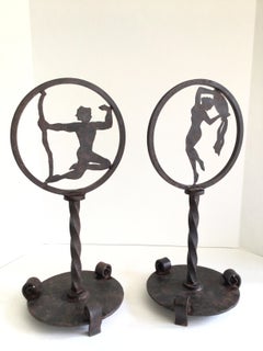 Pair of 1940s Solid Iron Decorative Stand Sculptures