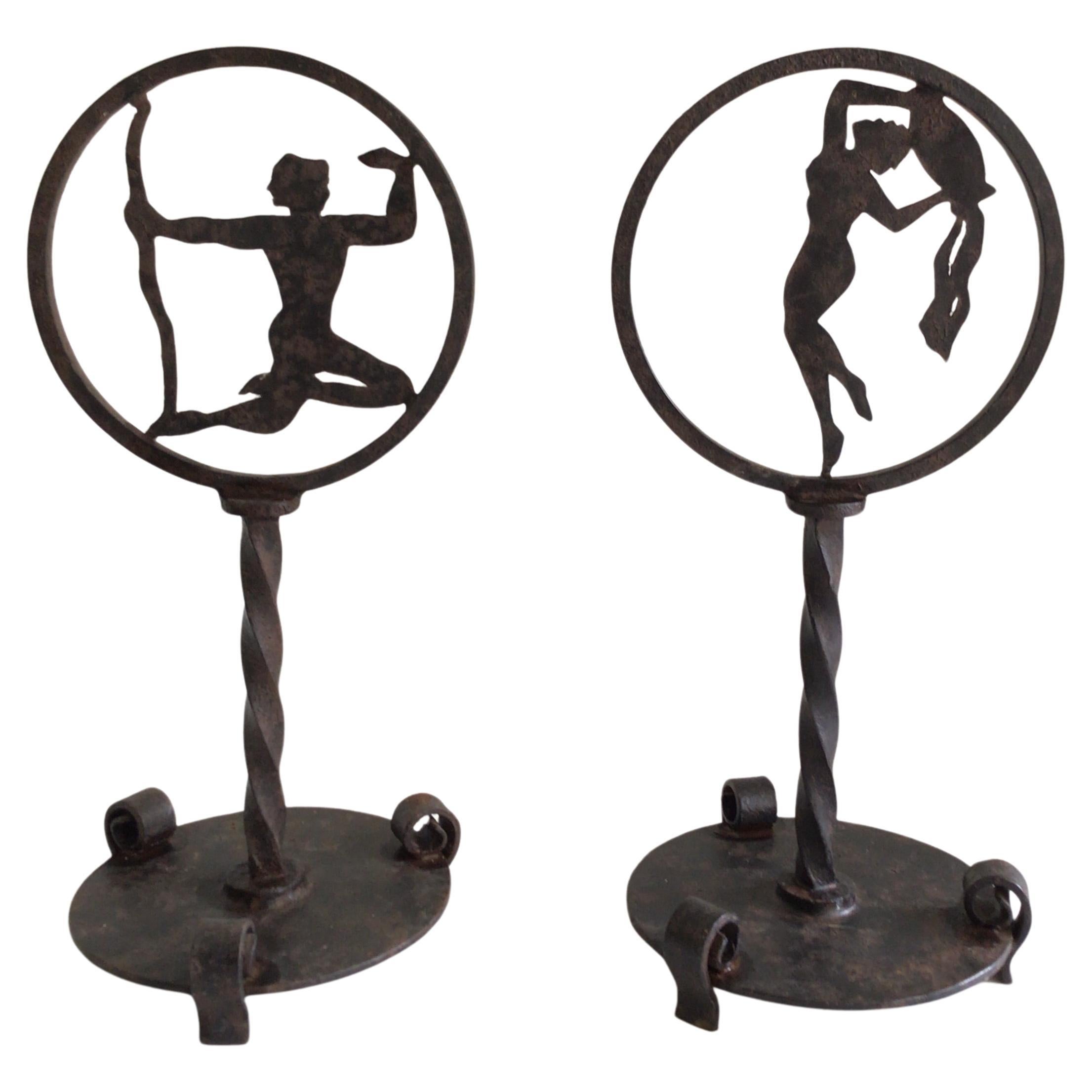 Pair of 1940s Solid Iron Decorative Stand Sculptures
