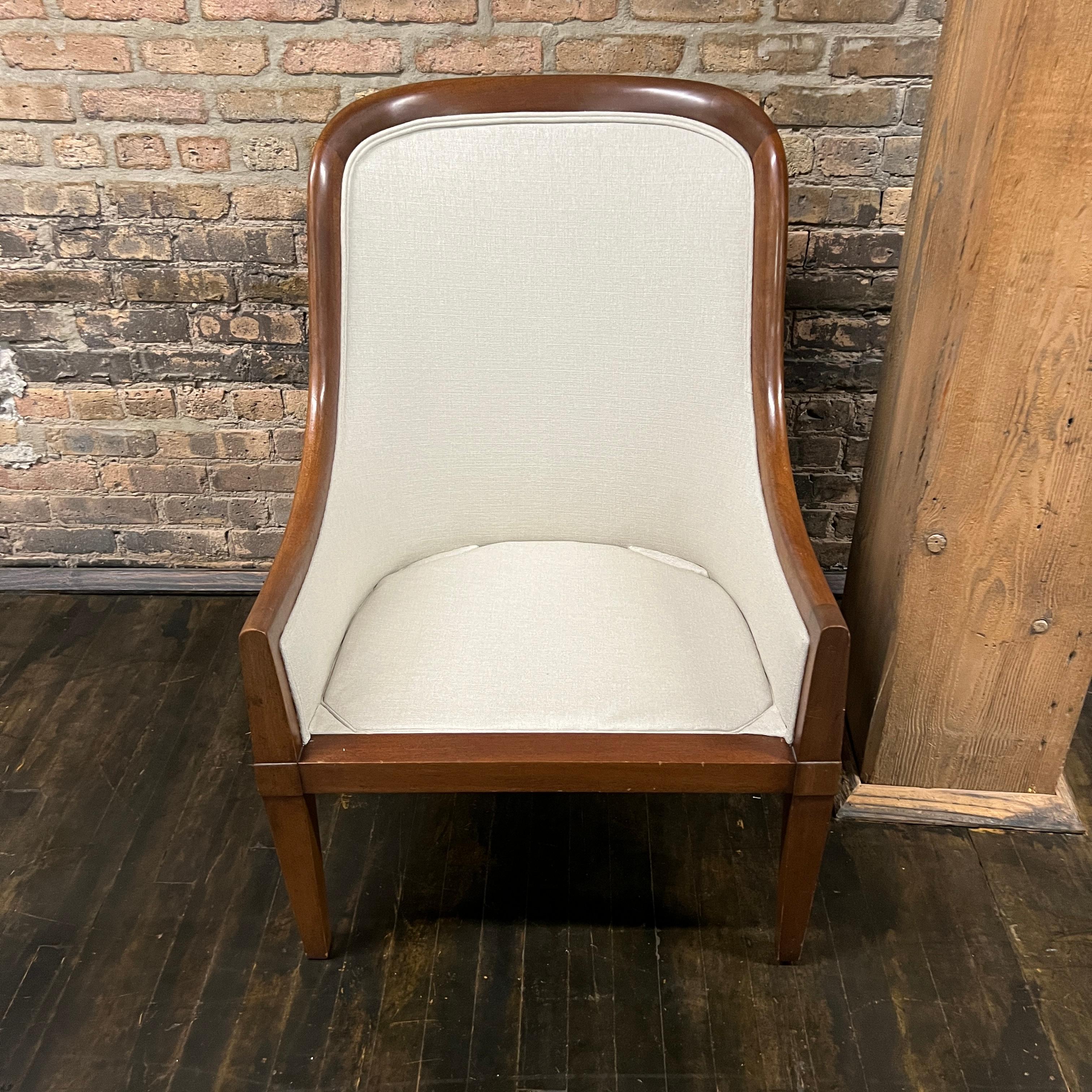 Mid-20th Century Pair of 1940's Spoon Back Lounge Chairs with Walnut Frames For Sale