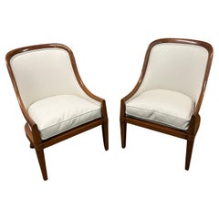 Vintage Pair of 1940's Spoon Back Lounge Chairs with Walnut Frames