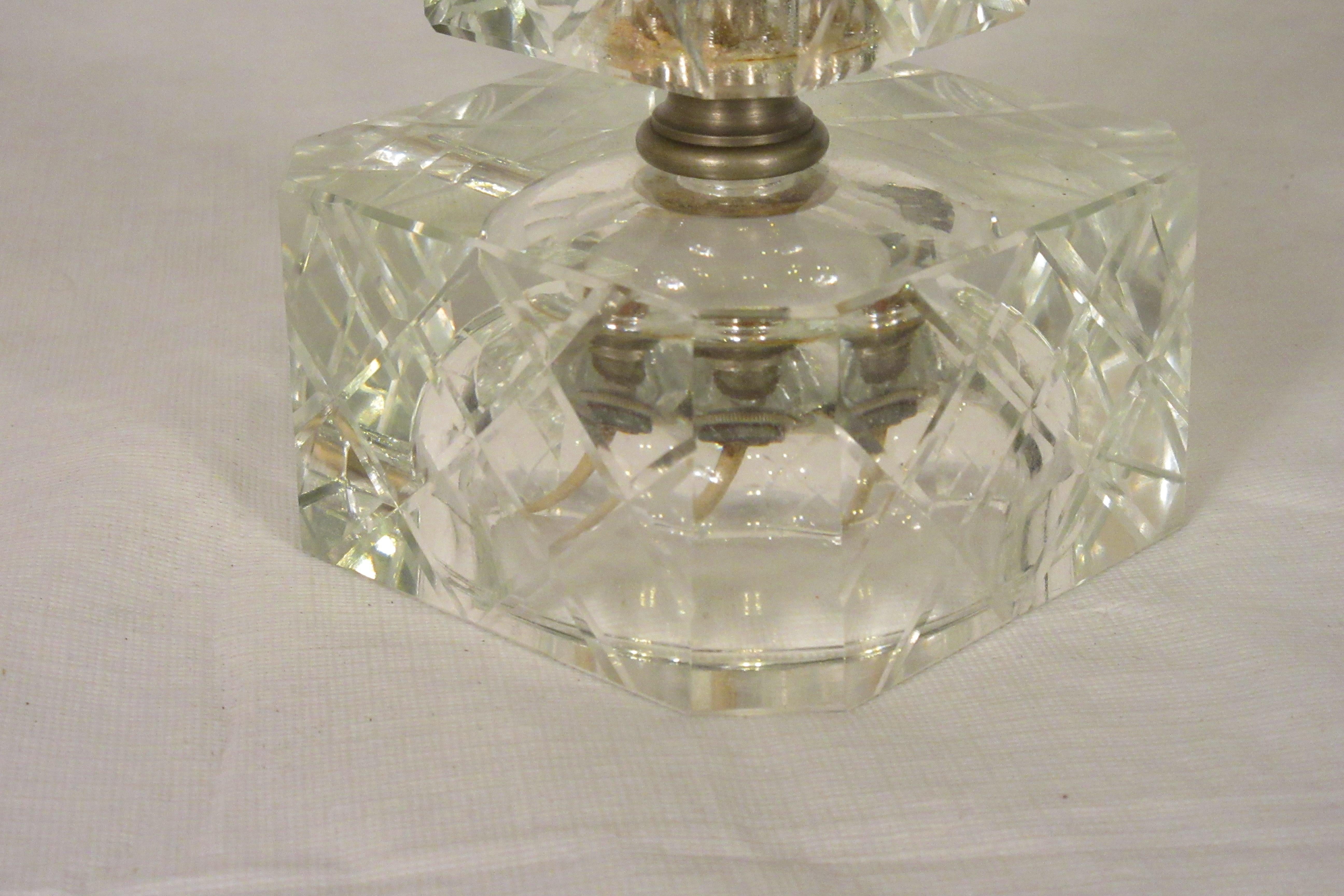 Pair of 1940s Stacked Etched Glass Cube Lamps For Sale 3
