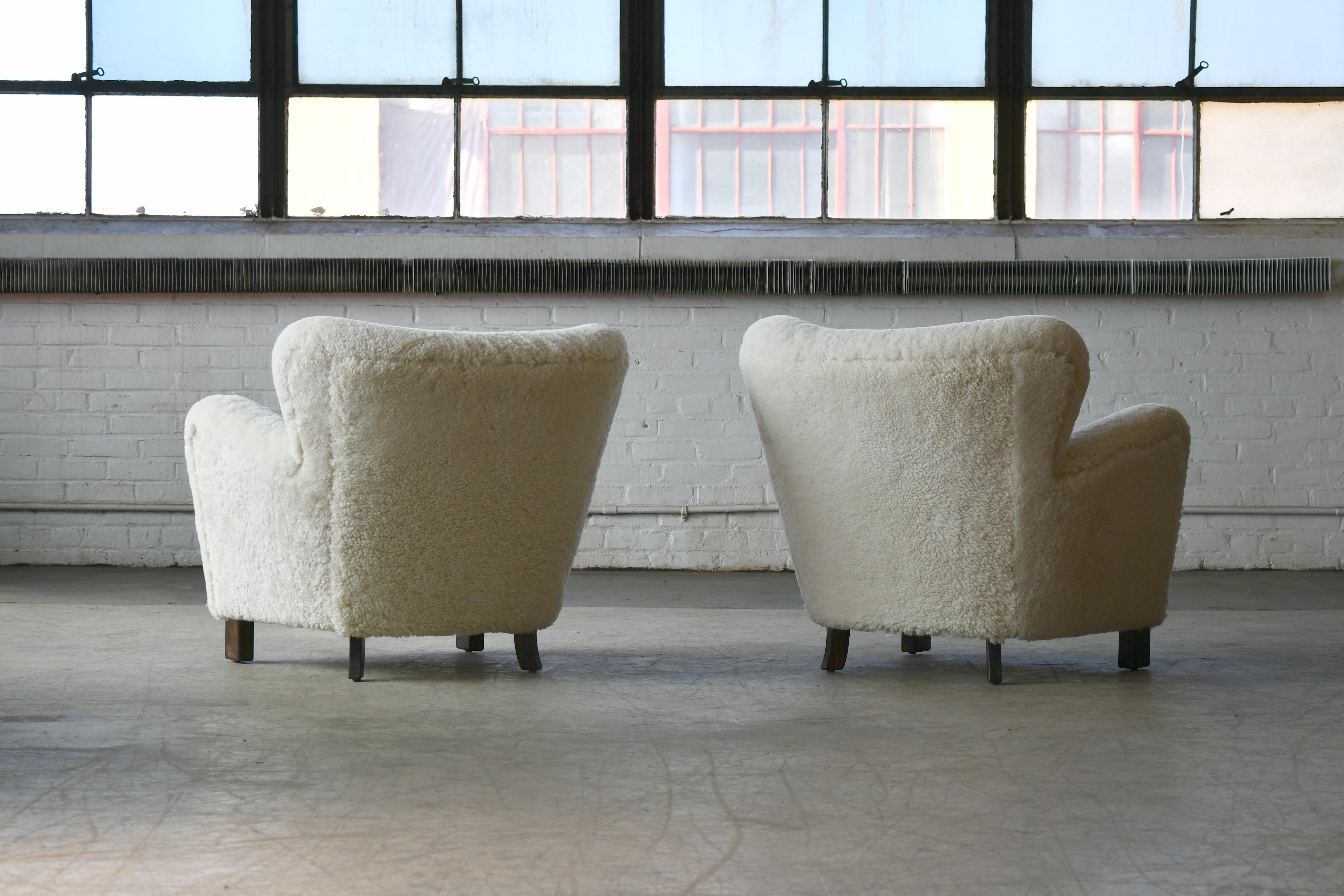 Pair of 1940s Style Classic Club or Lounge Chairs in Shearling 1
