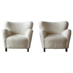 Pair of 1940's Style Classic Club or Lounge Chairs in Shearling