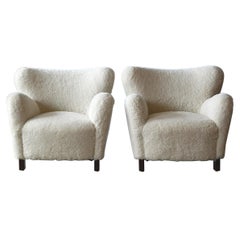 Pair of 1940s Style Classic Club or Lounge Chairs in Shearling