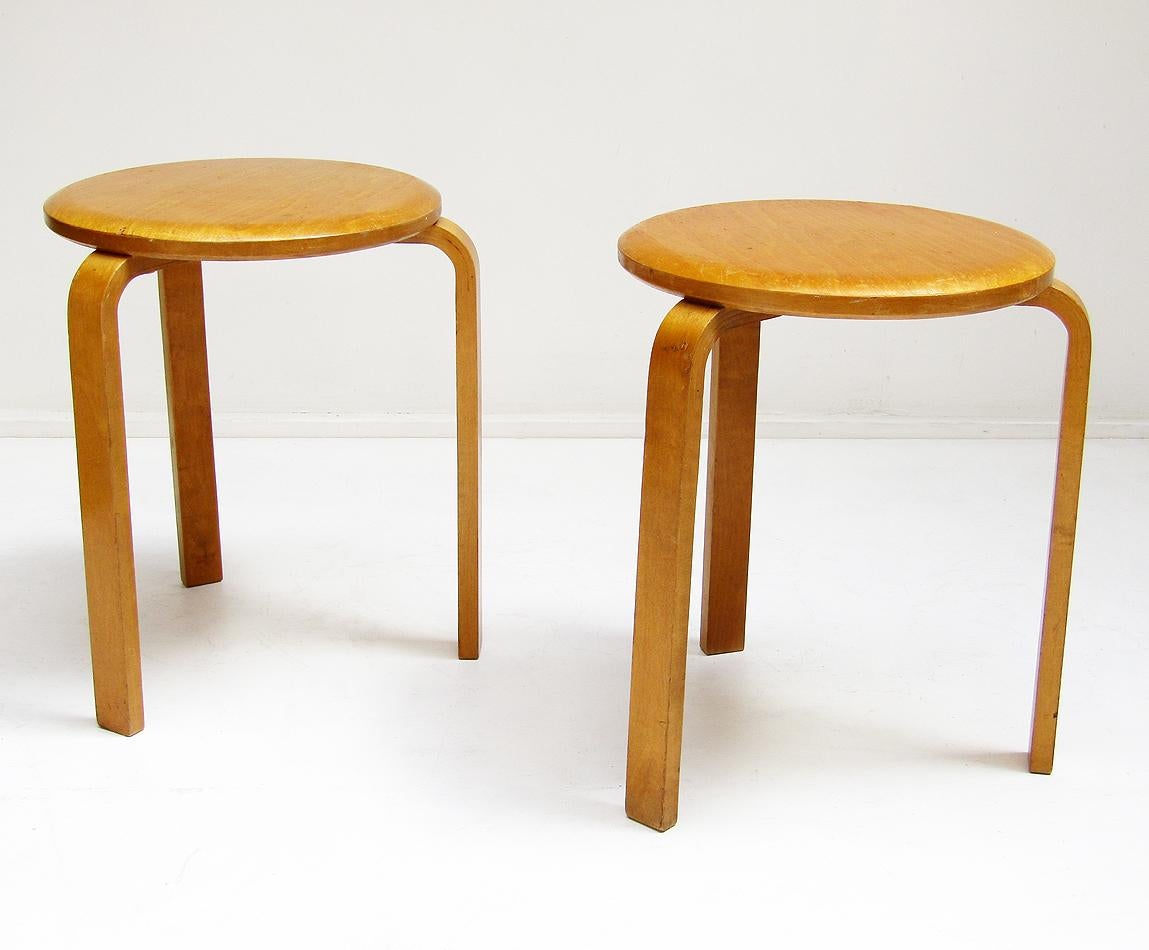 Two 1940s #60 stools in birch by Alvar Aalto for Artek-Pascoe.

The price displayed is for the pair.
 
This rare variant design of Aalto's 