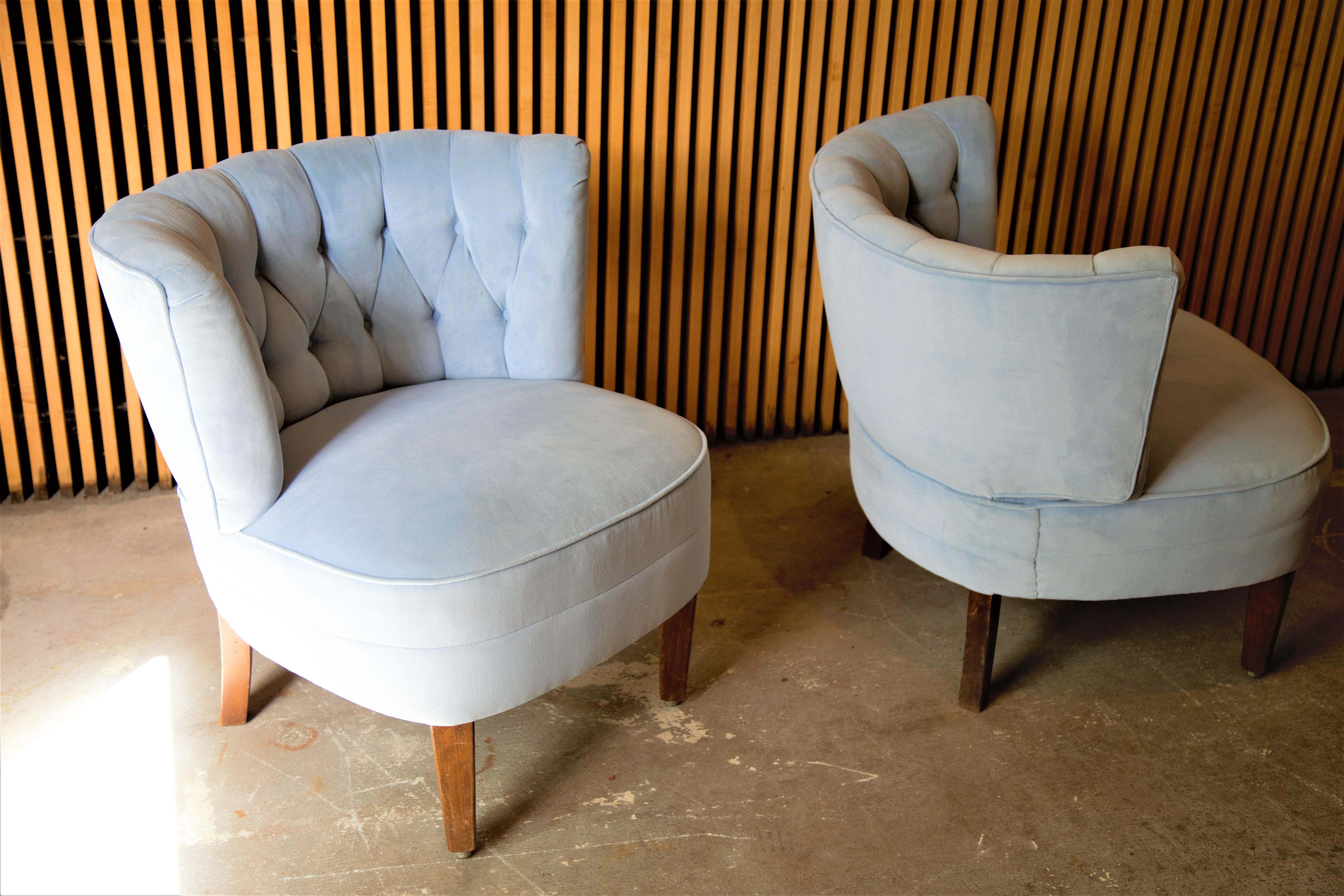 Mid-Century Modern Pair of 1940s Swedish Lounge Chairs Attributed to Otto Schulz